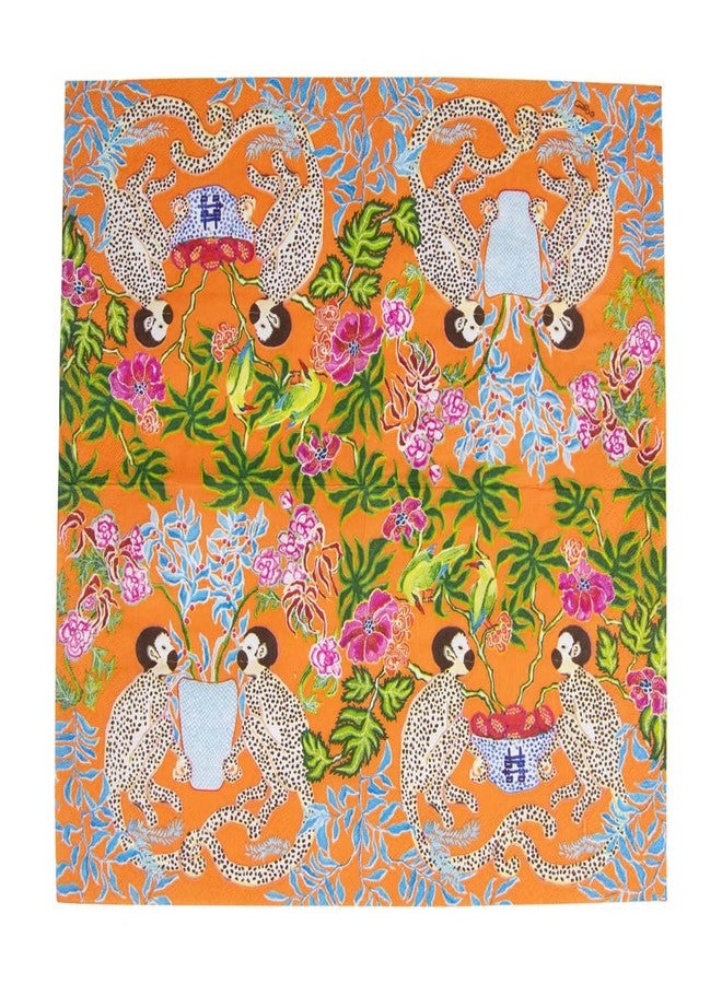 Caspari Monkeys Paper Luncheon Napkins in Orange - 20 Per Package - Image 4